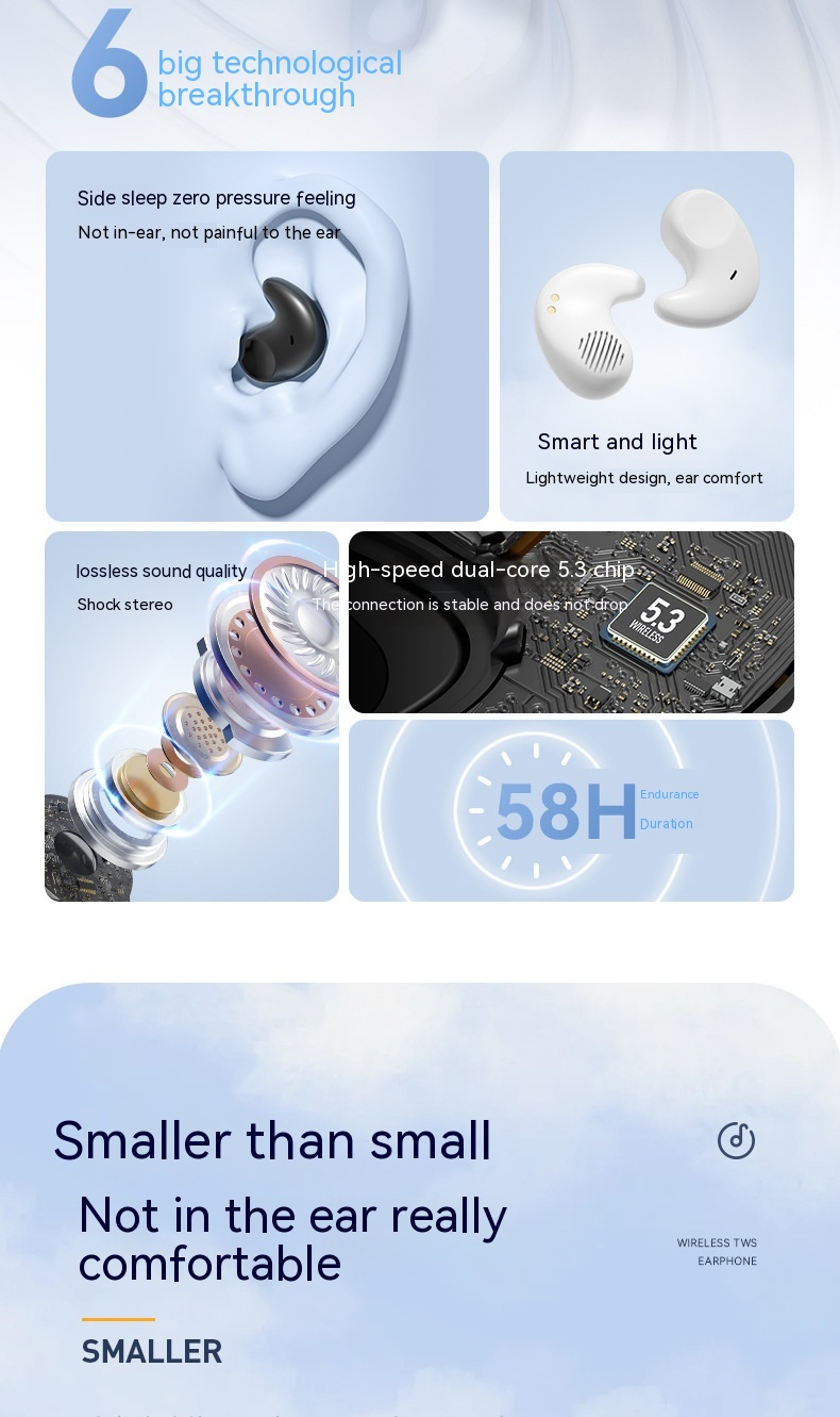 2023 Neue M51 Bluetooth mit hoher Klangqualität TWS In-Ear-Mini-Ohrhörer für Seitenschlaf_voghion.com