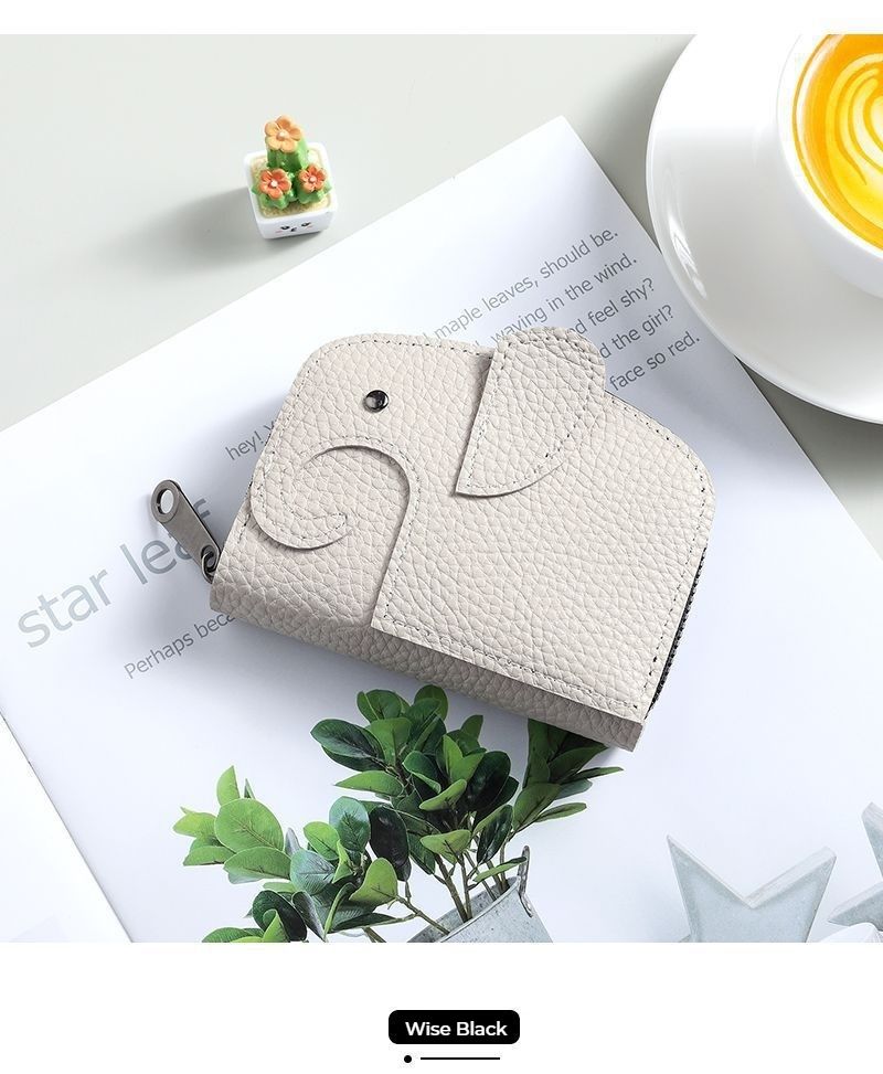 Porte-cartes mignon pour femme, niche personnalisée, grande capacité, plusieurs emplacements pour cartes, porte-cartes anti-démagnétisation compact en forme d'éléphant_voghion.com