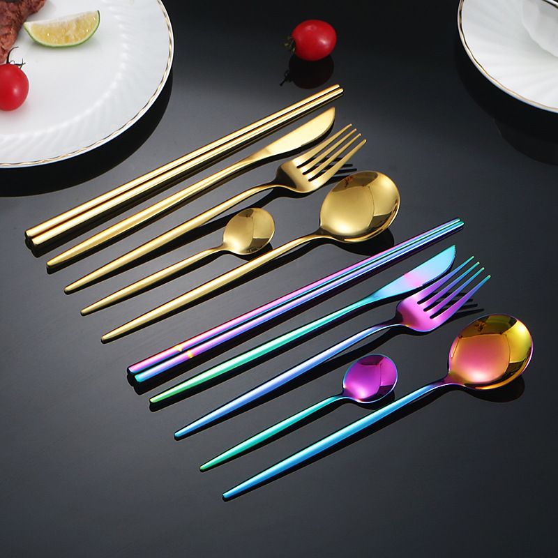 5-teiliges Geschirrset aus Edelstahl für Zuhause, Hotel, westliche Küche, Steak, Messer, Gabeln, Löffel, Essstäbchen-Set,_voghion.com
