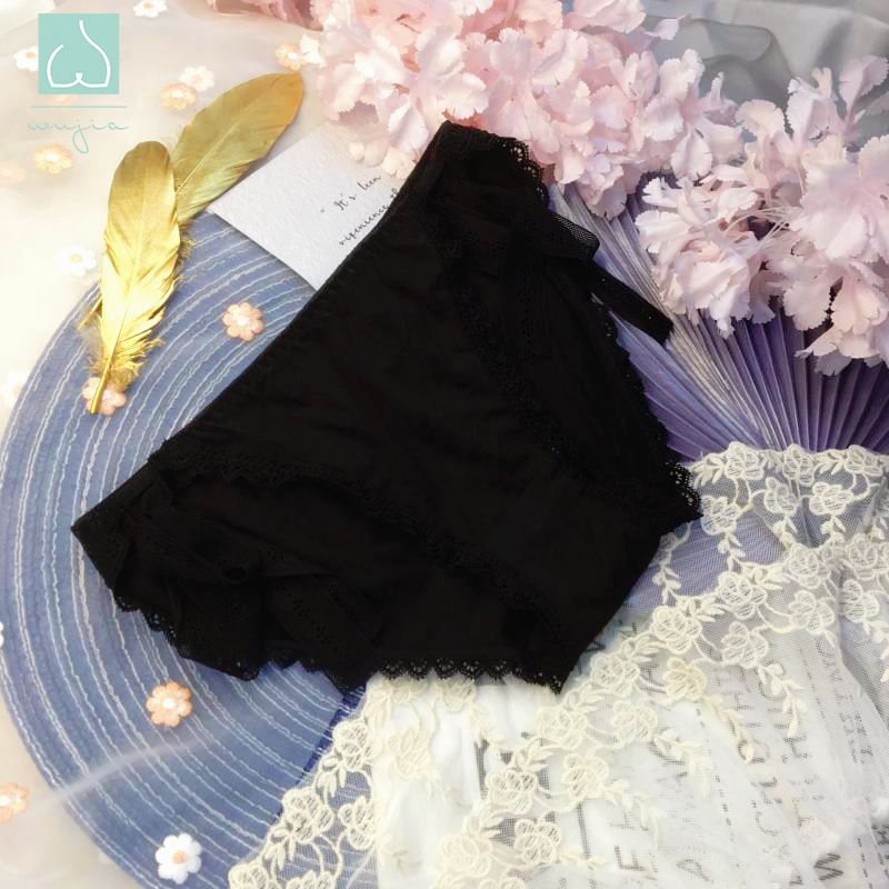 2025d 2458#Strappy Cotton Panties Cute Sweet Lace Low Waist Girl Triangle Briefs_voghion.com
