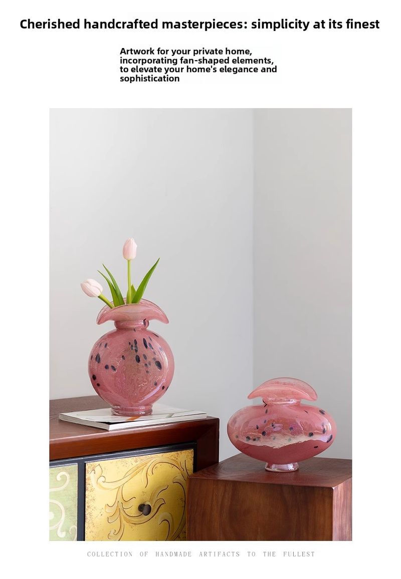 Französische Vintage-Glasvase, leichte, luxuriöse, hochwertige rosa Vase, Blumenarrangement als Dekoration für Wohnzimmer oder Schreibtisch._voghion.com