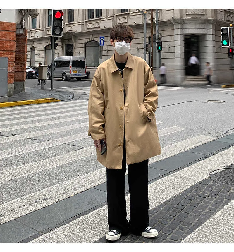 Herrenmäntel Herbst Baumwolle Trench Mode Lässig Übergroße Lange Mantel Männer Streetwear Koreanische Lose Windjacke Herren_voghion.com