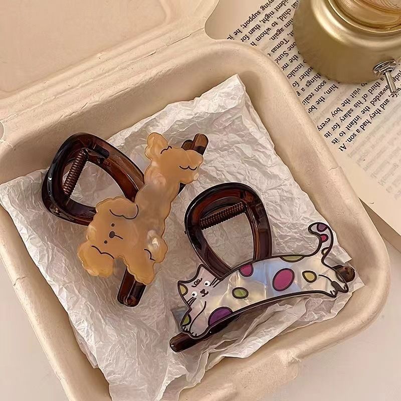 Dolce e carino cucciolo di caramello afferrare clip coreano accessori per capelli versatile alta qualità forcina posteriore testa squalo clip media femmina_voghion.com