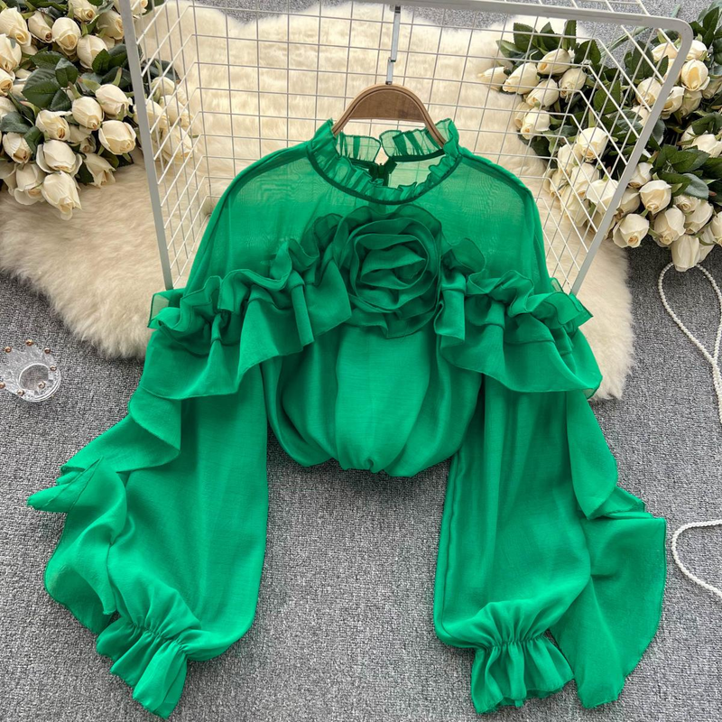 Women's Clothing Designed irregular ruffled mesh shirt for women in spring and autumn pullover pleated niche slim and chic top trendy_voghion.com