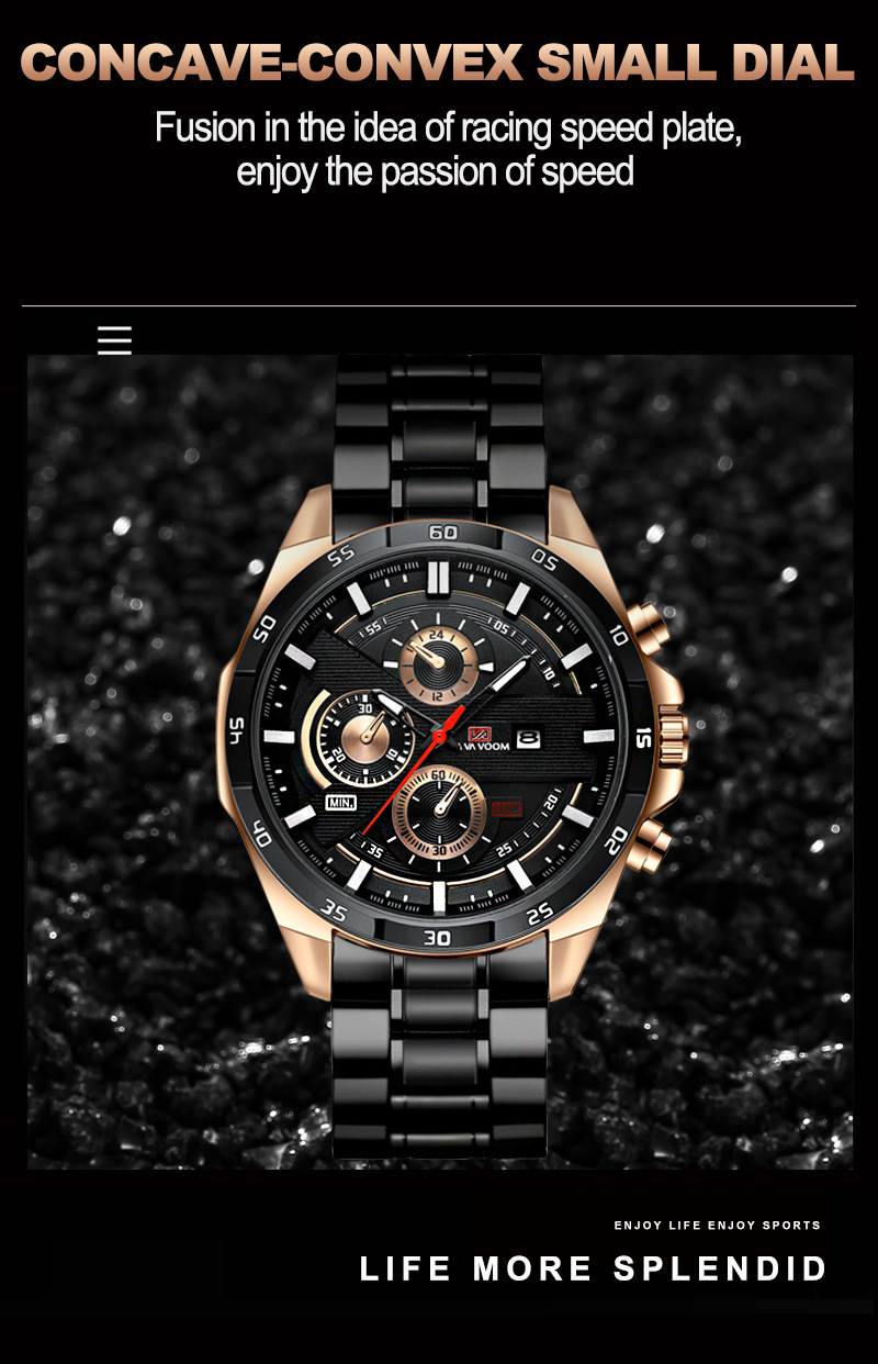 Men's Ryan Waterproof Stainless Steel Chain Quartz Watch Fashion Student Sports Business Casual Steel Band Watch_voghion.com