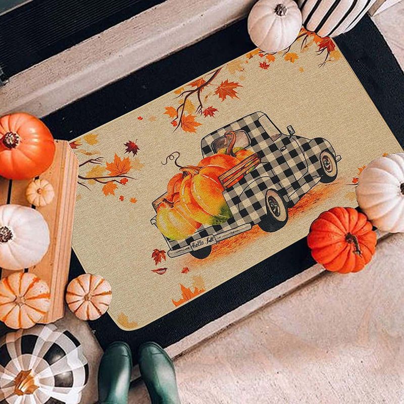 Rutschfeste Thanksgiving-Kürbis-Küchenmatte – Saugfähiger Eingangsteppich, Herbsternte-Design, Polyestergewebe, 40 x 60 cm und 50 x 80 cm_voghion.com