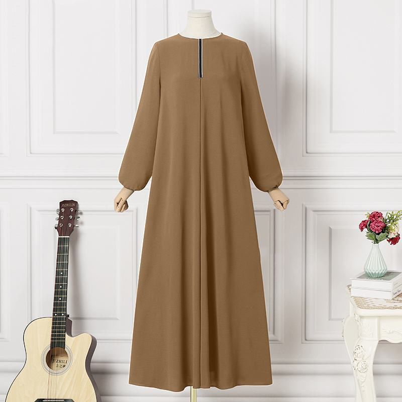 Muslimische Damenbekleidung in Übergröße, Damenmode, lockeres, langärmliges Robenkleid mit Rundhalsausschnitt_voghion.com