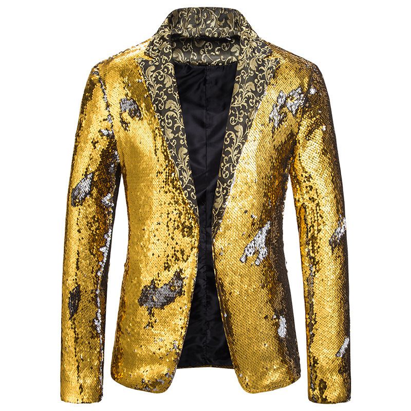 Giacca da uomo in paillettes bicolore autunno e inverno, piccola e comoda, per spettacoli, cantante da discoteca, completo da uomo_voghion.com