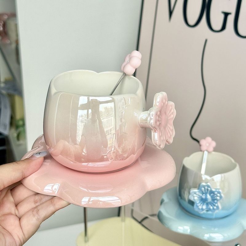 Nordic Style Gradient Coffee Cup And Saucer Exquisite Office Afternoon Tea Mug Women's Practical Gift For Bridesmaids_voghion.com