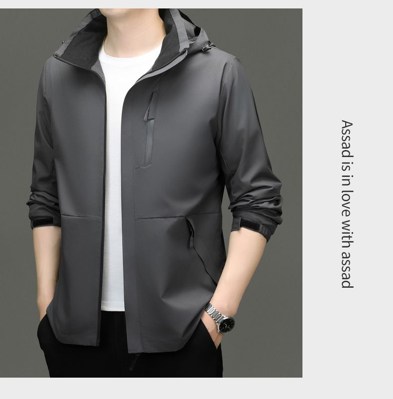 Jachetă bărbătească de afaceri, culoare solidă, primăvară și toamnă, cu pălărie de îndepărtare, de înaltă calitate, casual, versatilă, jachetă_voghion.com