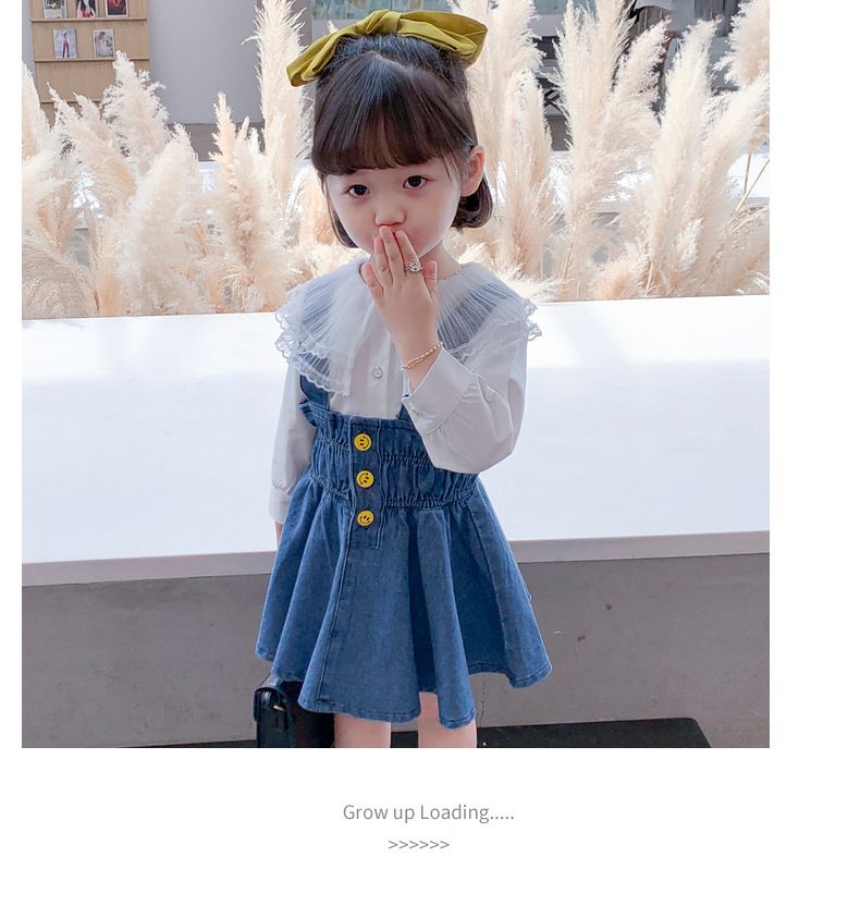 Kinder Kleidung großhandel mädchen anzug herbst neue stil kinder nette große revers hemd plus denim overalls rock zwei stück anzug_voghion.com