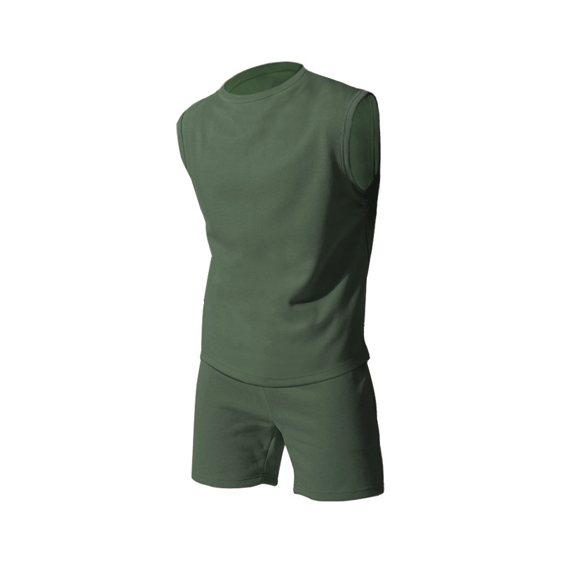Men's Clothing new summer sleeveless sports suit men's casual thin top solid color waistcoat two piece set for men_voghion.com