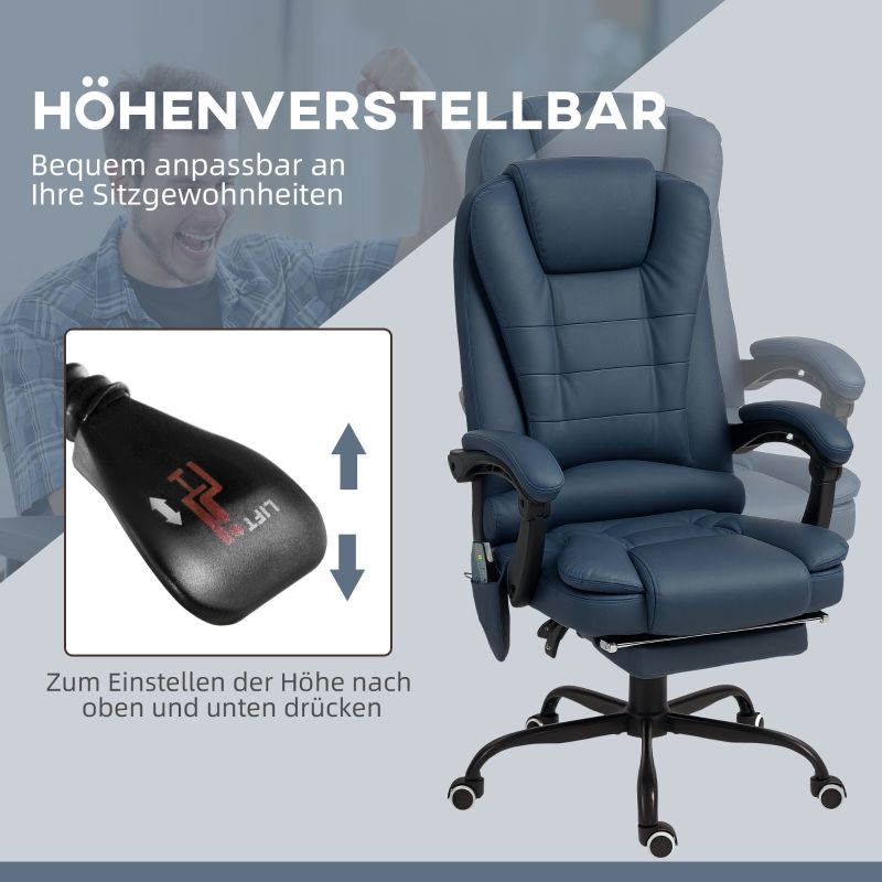 Massage-Bürostuhl Mit 7 Vibrationspunkten, Verstellbarer Fußstütze, Blau_voghion.com
