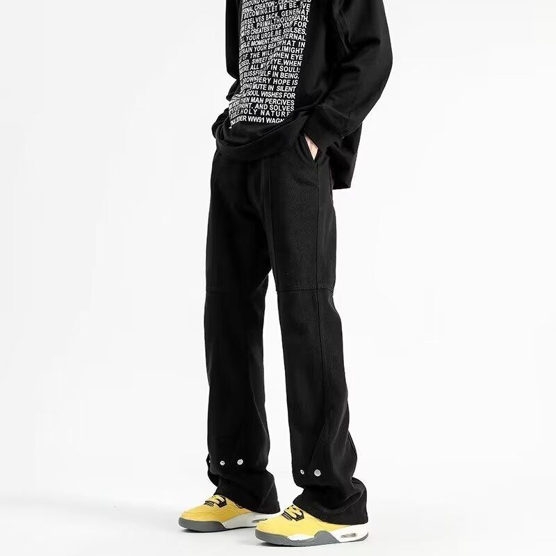 Bitte beachten Sie die Größentabelle! Please refer to the size chart in the picture American haute couture buttoned black jeans Instagram trendy _voghion.com