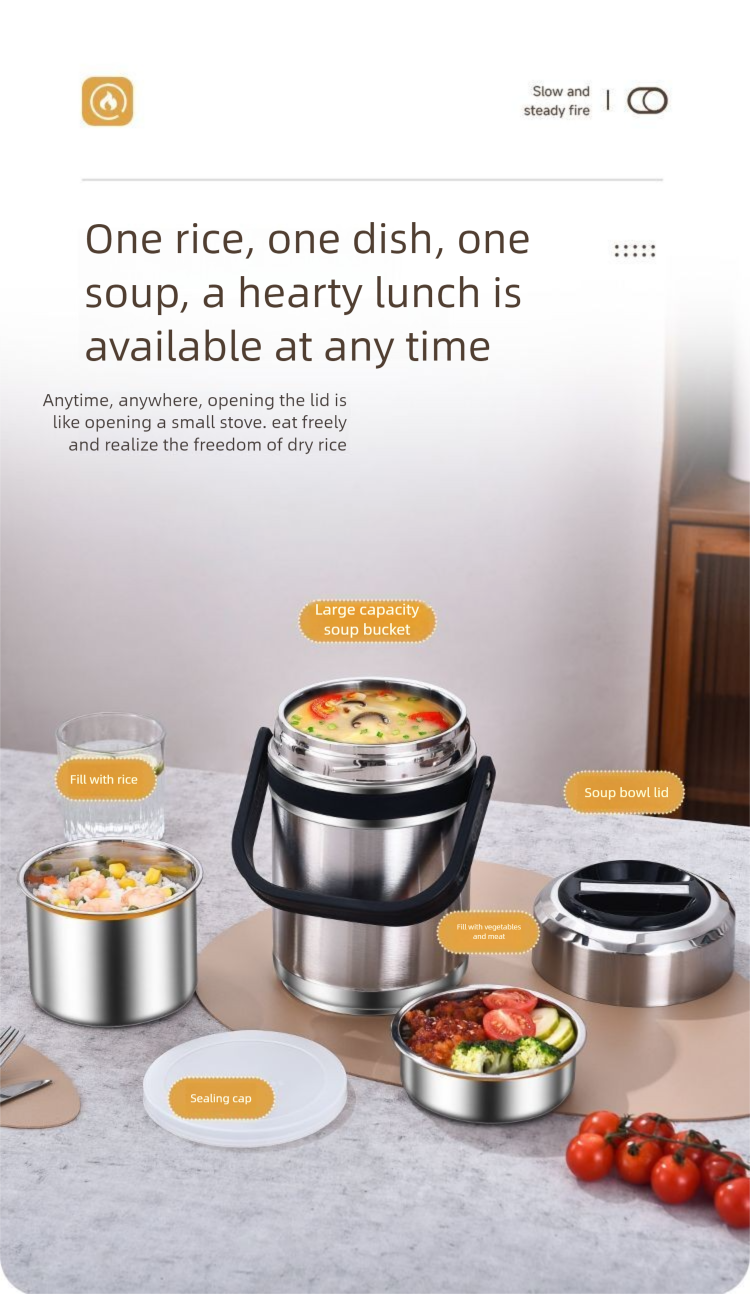 Youyoujia 304 Stainless Steel Insulated Vacuum Portable Lunch Box For Office Workers And Students, Thickened Three-Layer_voghion.com