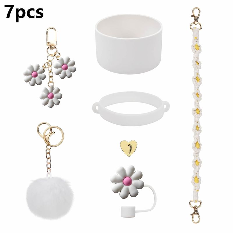 Haarball-Anhänger, Schmetterlingsanhänger, Strohhut, gewebt, Gänseblümchen-Blumen-Tassenkette, Tassenset, Tassendekoration_voghion.com