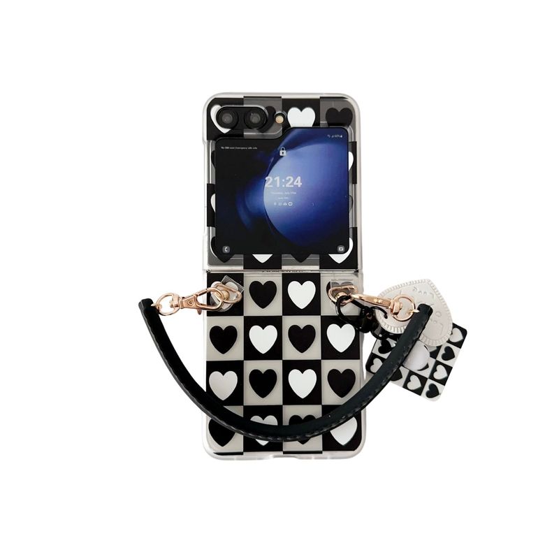 For Samsung Galaxy Z Flip 3 4 5 6 5G Unique Hwart Flower Bow Strap Tassel Phone Case Cover_voghion.com