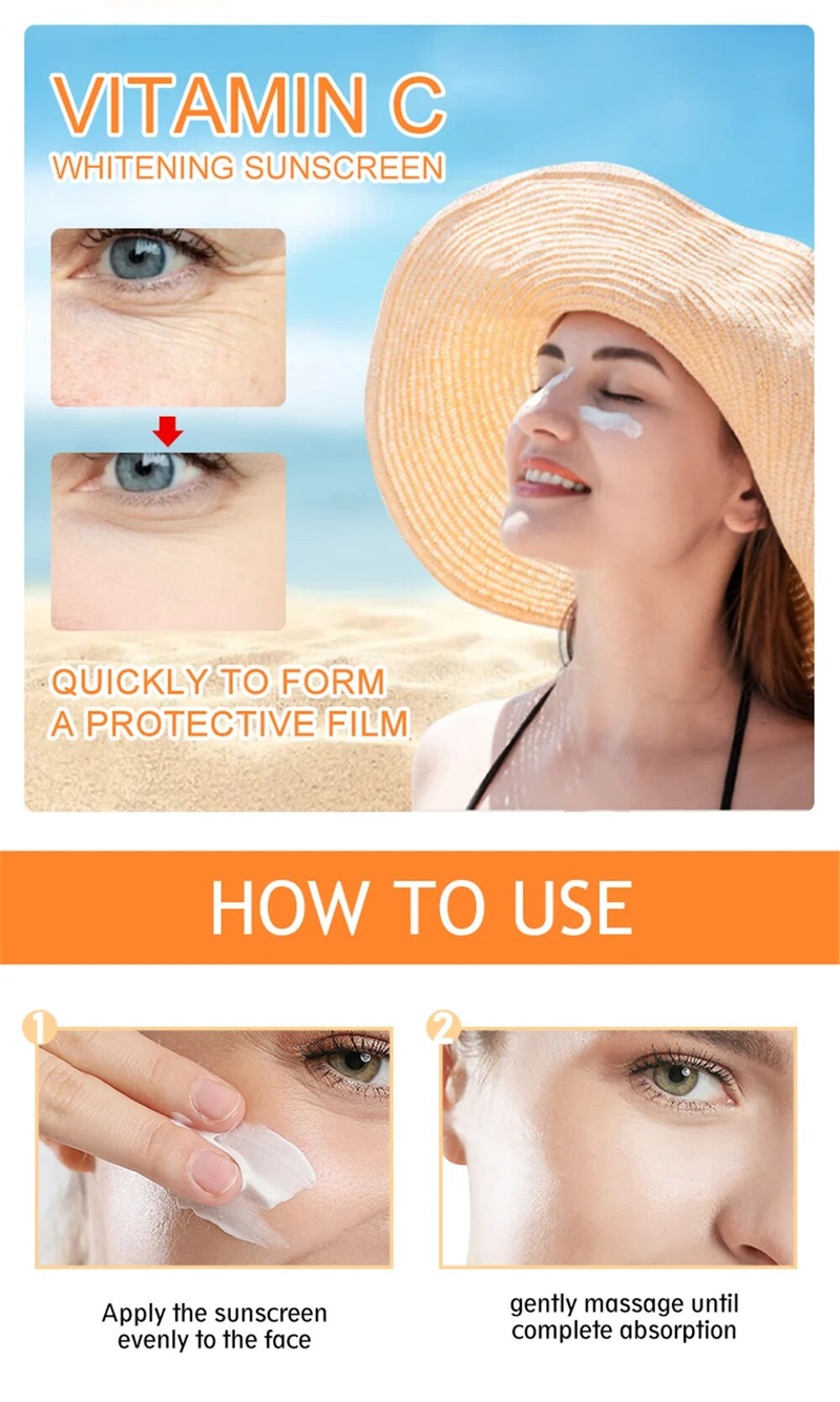 QLZHANFU Disaar VC SPF 50 Sonnenschutz, lang anhaltender UV-Schutz, aufhellender Sonnenblocker, Vitamin C, feuchtigkeitsspendende Hautschutzcreme, 50 g_voghion.com