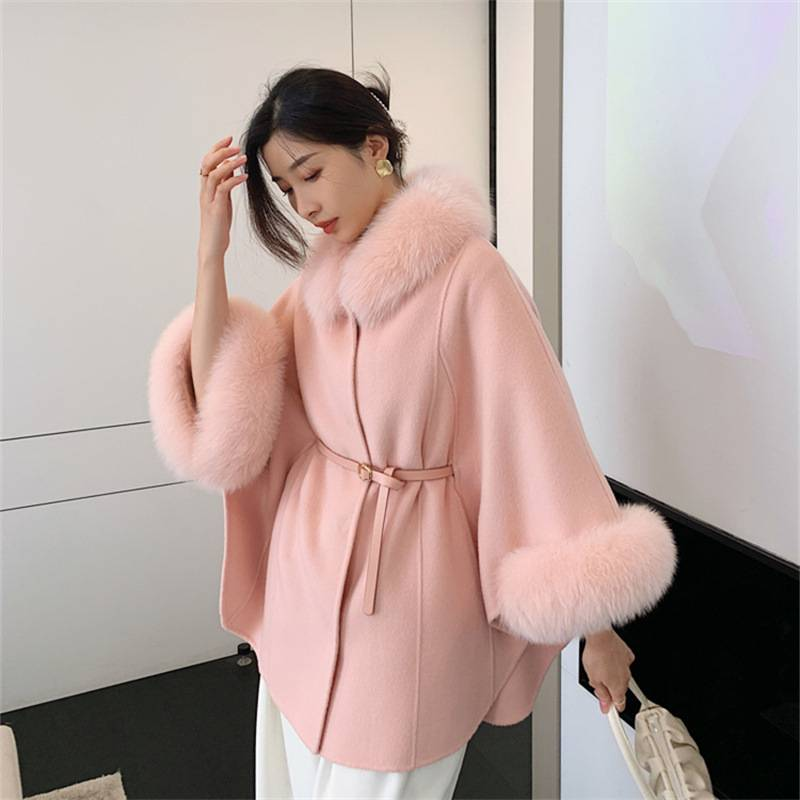 Dameskleding Herfst en Winter Nieuwe Bontkraag High End Dubbelzijdige Kasjmierjas Voor Vrouwen Wollen Cape Sjaaljas_voghion.com