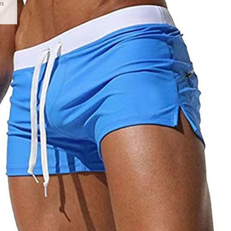 Men's Clothing New Contrast Color Solid Color Stretch Beach Pants Men's Swimming Trunks_voghion.com