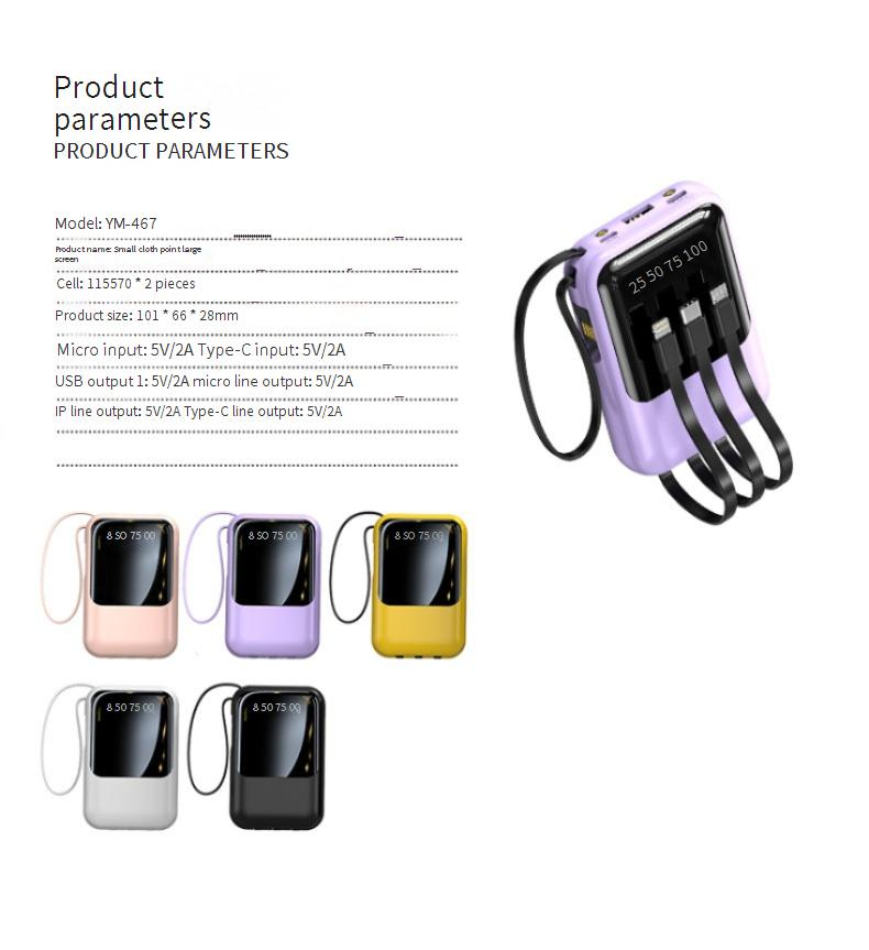 Carregador portátil super rápido pequeno com cabo integrado, 20.000 mAh, energia móvel, presente_voghion.com