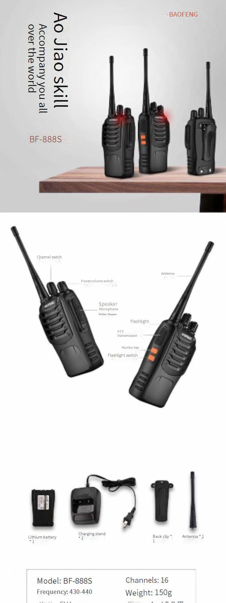 Walkie Talkie 888s Buitenintercom Burgerlijk Handheld Handheld Hotel Bouwplaats Restaurant Baofeng Dubbel Station Installatie_voghion.com