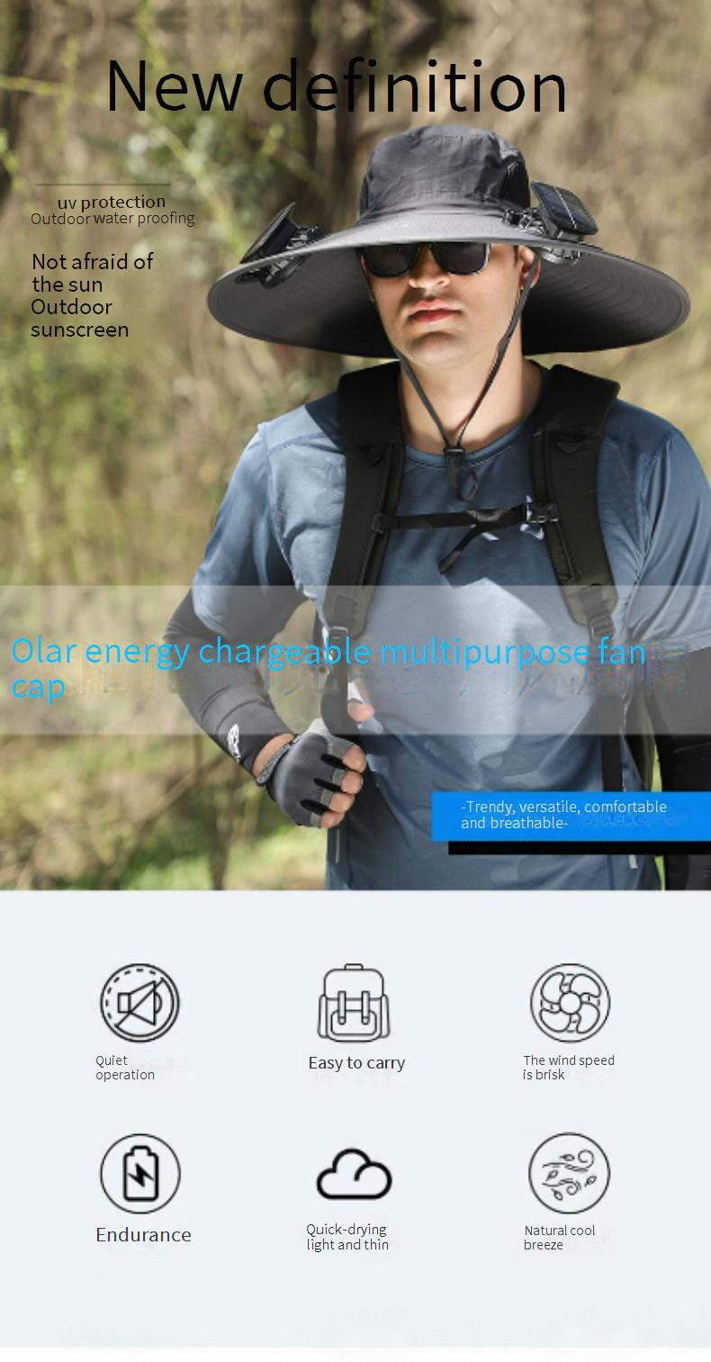 SolarFan Pro Outdoor Hat - UPF 50+ Wide Brim With USB-Rechargeable Cooling Fan (Adjustable Wind Speed, Steel Wire Frame, Unisex)_voghion.com