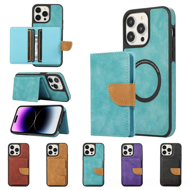Magnetic Card Holder Phone Case For Slim Wallet & Protective Cover 2-in-1, PU Leather, Handcrafted_voghion.com