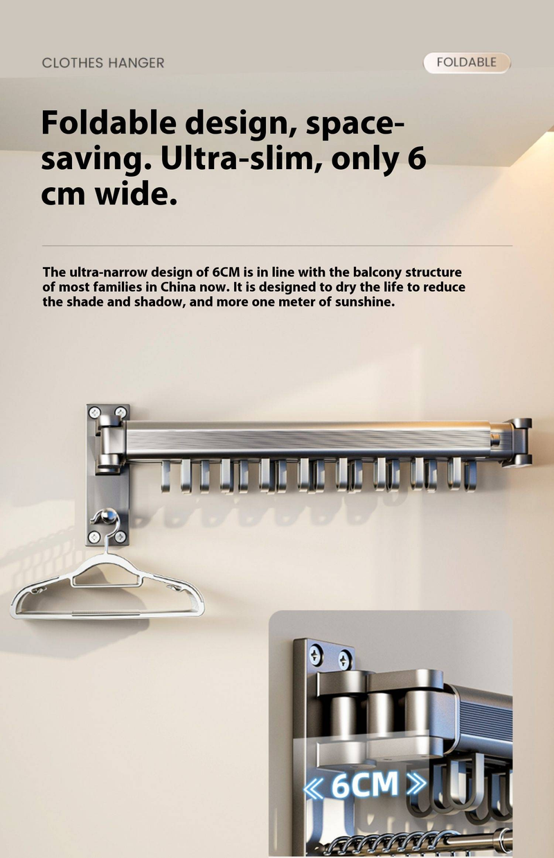 Foldable Wall-Mounted Clothes Drying Rack – Space-Saving, Extendable & Rustproof (No Drilling Required, Heavy-Duty Multiple Colors & Configurations)_voghion.com