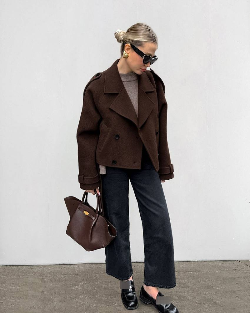 Damenbekleidung Eleganter zweireihiger Mantel aus Wollmischung für Damen – Herbst/Winter Fashion Trenchcoat mit Reverskragen_voghion.com