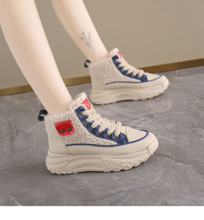 Sneakers invernali con plateau da donna - Scarpe alte foderate in pelliccia sintetica con suola spessa per calore e altezza, stivali casual alla moda per l'uso quotidiano_voghion.com