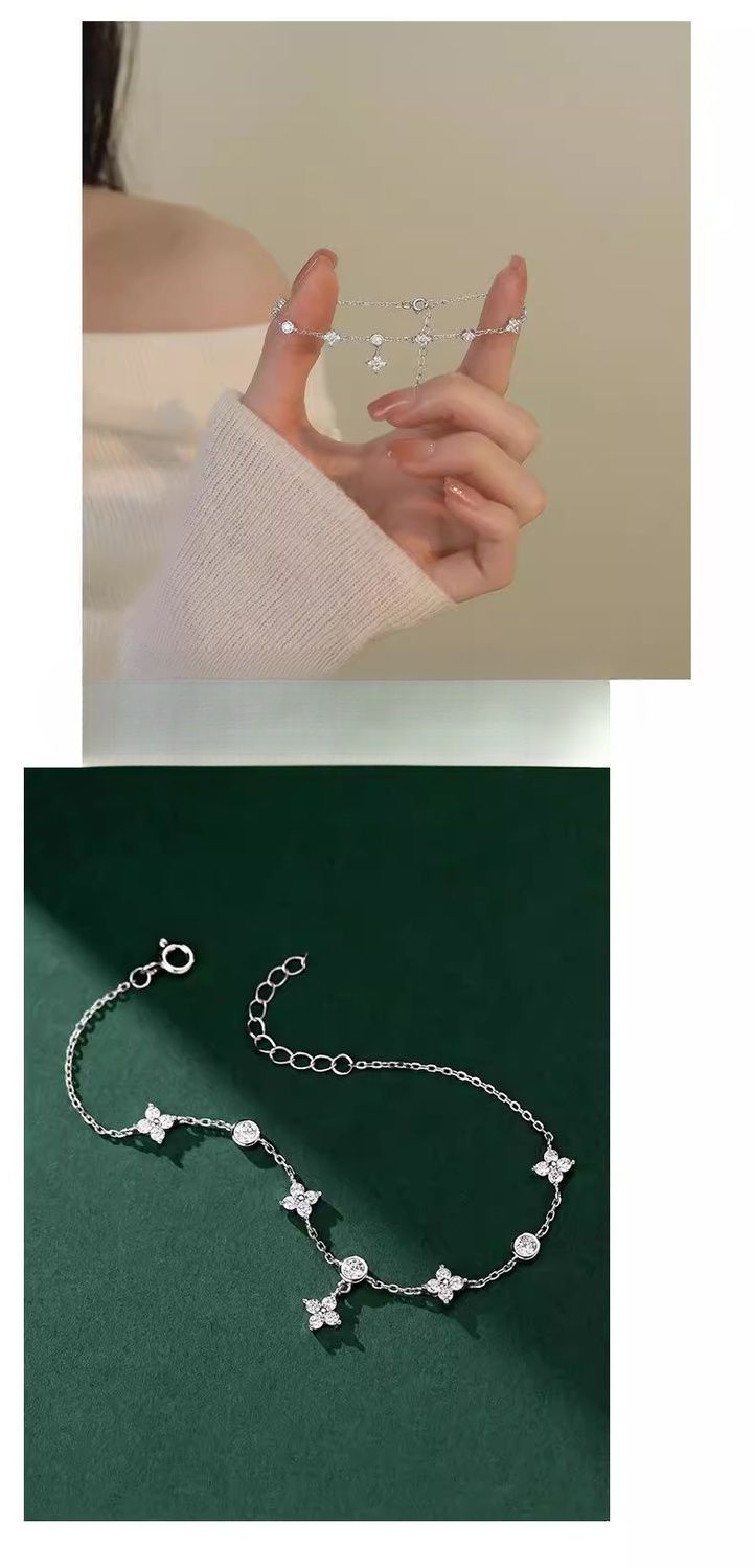 Silbernes vierblättriges Kleeblattarmband für Damen, Ins Style, Nische, Vielseitig, Leichter Luxus, Exquisiter Handschmuck, Geschenk für_voghion.com