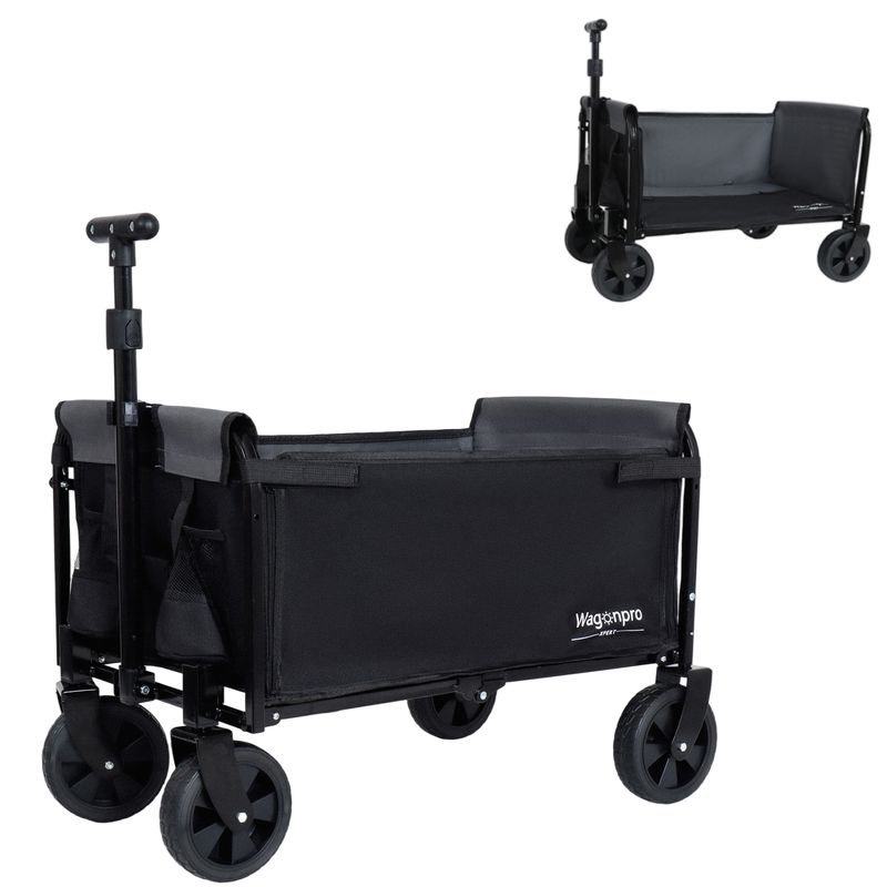 All-in-One Convertible Folding Camping Wagon Cart: Bench Seat, Storage Compartment & Included Dog Tether, Black/Gray_voghion.com