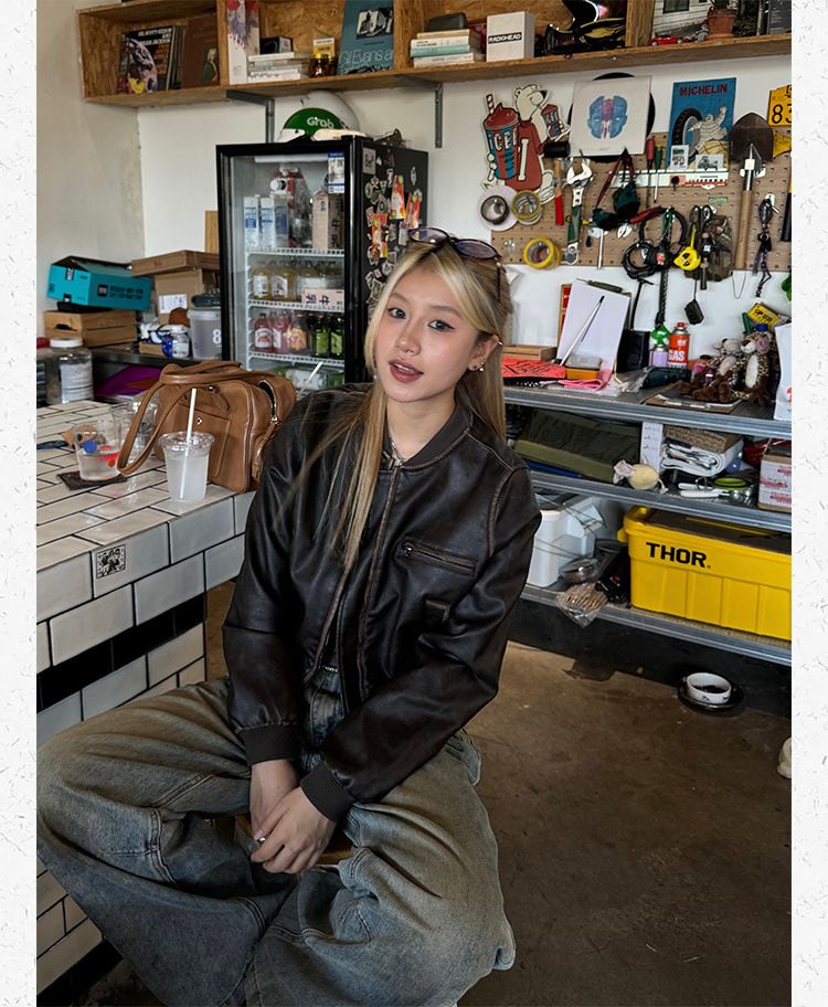 Veste de moto courte en cuir américain vintage fabriquée à la main pour femme, nouveau manteau Melad à manches longues, haut polyvalent_voghion.com