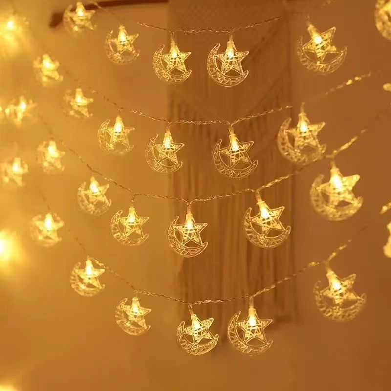 Cross-Border LED String Festival Decoration Colorful Star Accompanying Moon Flashing Lights Wholesale_voghion.com