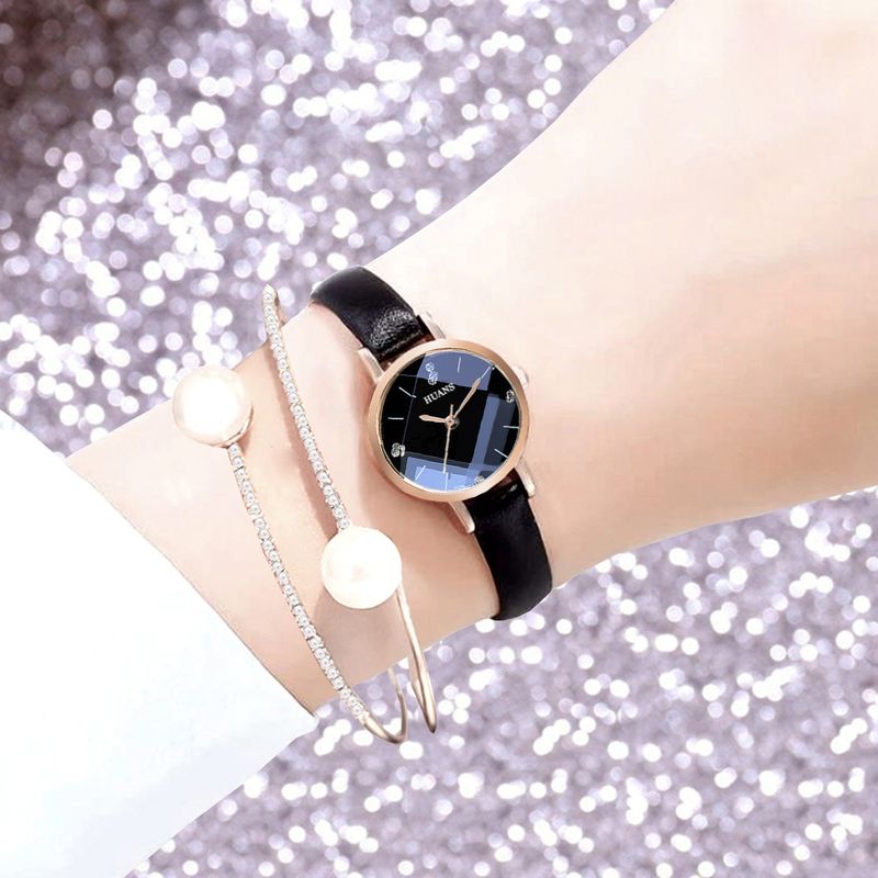 ins stile piccolo quadrante sottile cinturino in PU orologio al quarzo orologio da studente orologio da donna set regalo_voghion.com
