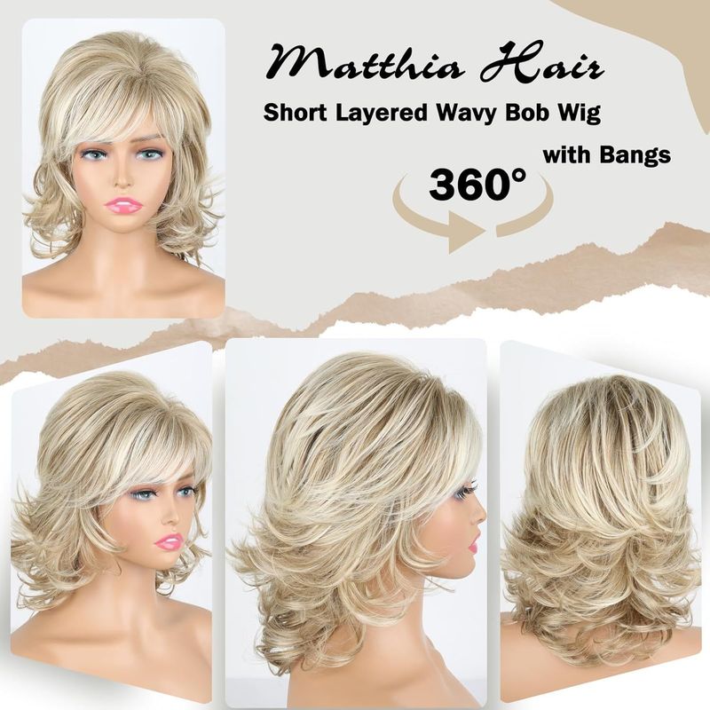 Perruques synthétiques à clips pour femmes, perruques courtes bouclées en fibre synthétique, style duveteux, marron doré, tendance_voghion.com
