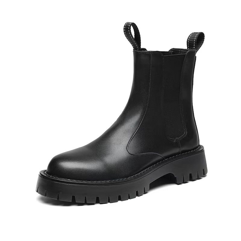 Chelsea Boots Men's High-top Leather Shoes, Cigarette Boots, Martin Boots Men's Velvet Black Boots Men's_voghion.com