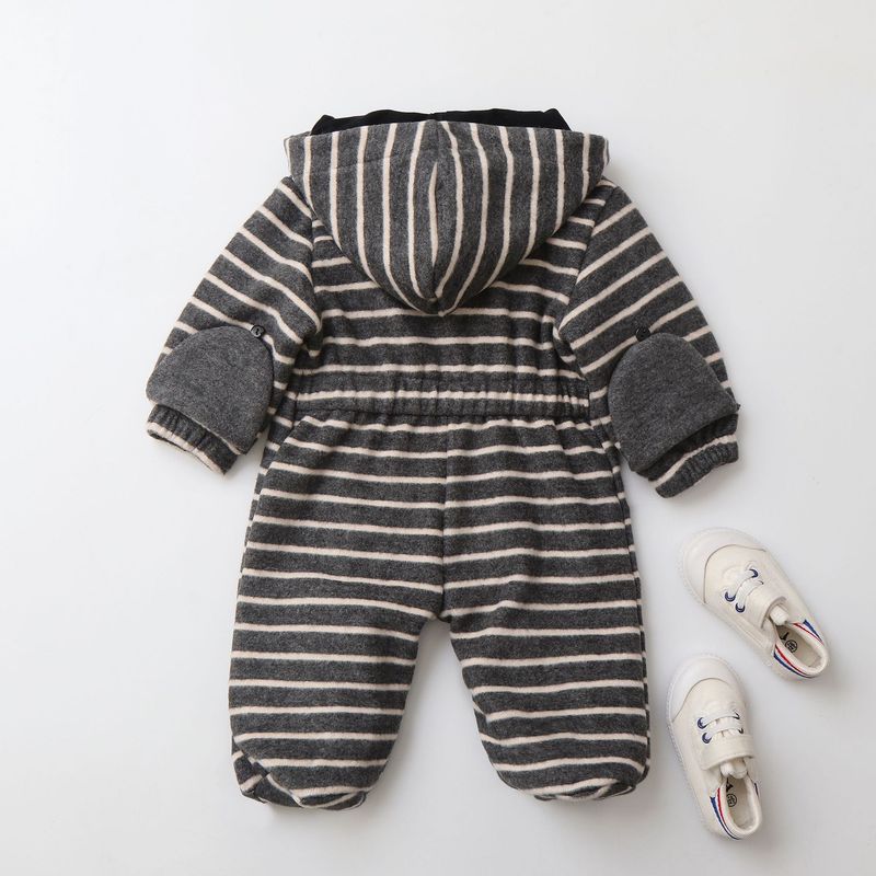 Mono para bebé Mother & Kids Premium con forro polar y capucha - Pelele para recién nacido de invierno y otoño (rayas/gris/negro) para niños de 0 a 12 meses_voghion.com