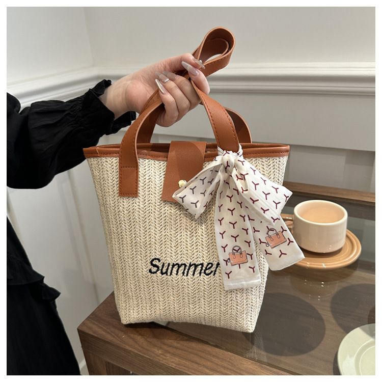 Borsa secchiello sciarpa personalizzata per ragazza, unica, tessuta 2024, nuova estate, fresca spiaggia Versatile_voghion.com