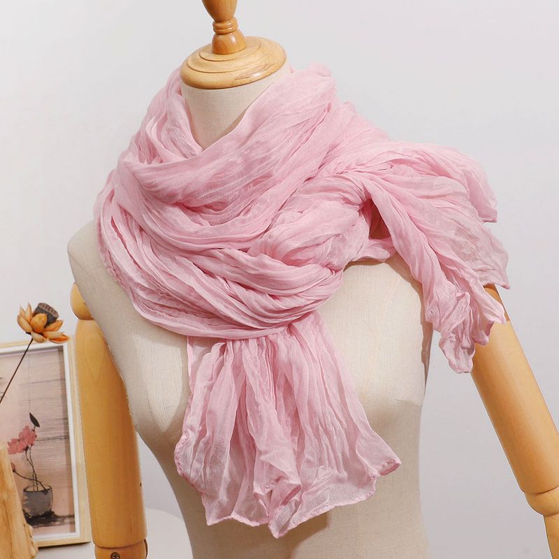 Grenzüberschreitender Außenhandel, geknitterter, gedrehter Baumwoll-Leinen-Schal, langer Schleier, künstlerisches einfarbiges Kopftuch, extra groß_voghion.com