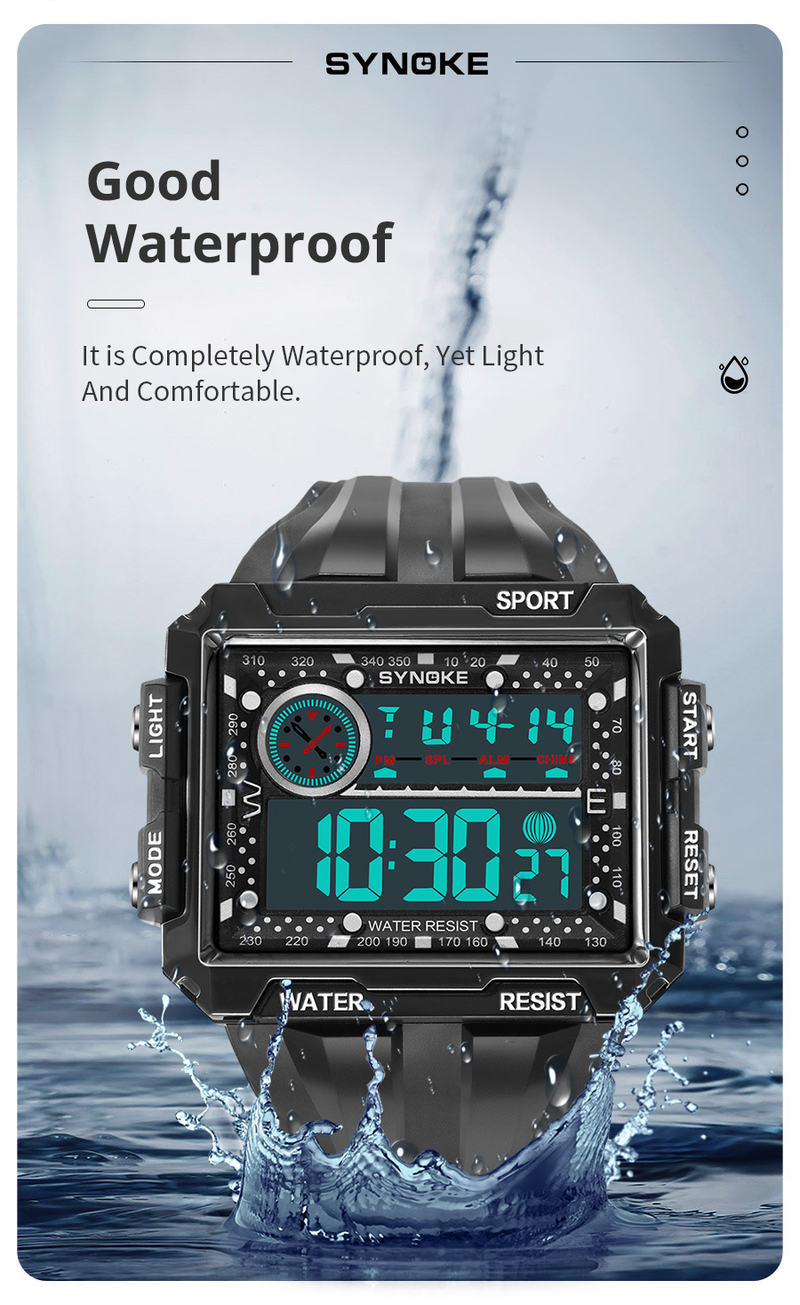Men's Punk Street Style LED Waterproof Digital Sports Watch With Large Square Screen, Retro Design, Non-Mainstream Fashion, Unisex Appeal_voghion.com