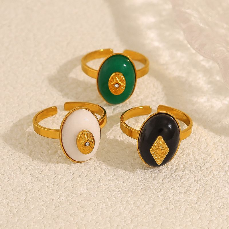 Anello in acciaio al titanio con pietra naturale placcato in oro K Anello aperto con diamante a forma di stella geometrica in stile semplice da donna_voghion.com