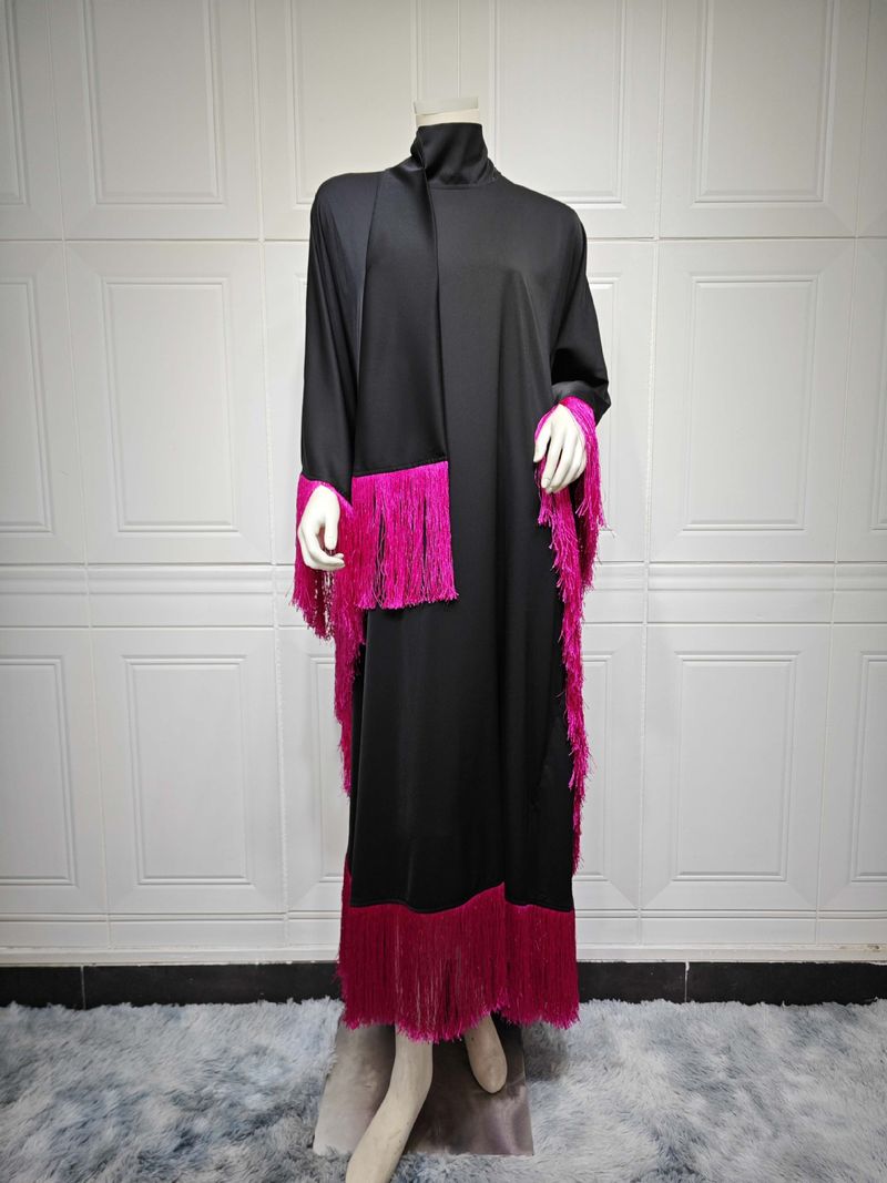 Roupas femininas modestas do Oriente Médio, robe muçulmano, manga morcego, borla, kaftan, vestido de alta moda_voghion.com