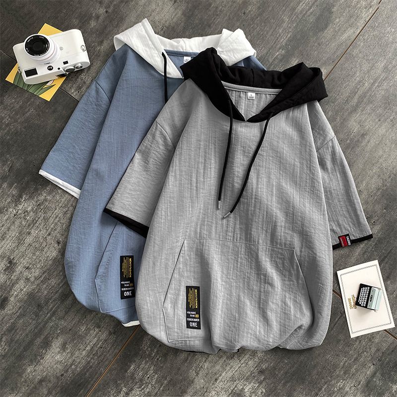 Felpa con cappuccio casual da uomo a maniche corte – Top estivo traspirante e dalla vestibilità ampia_voghion.com