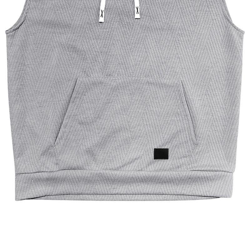 Felpa con cappuccio in maglia jacquard casual da uomo, senza maniche, con tasca applicata e coulisse_voghion.com