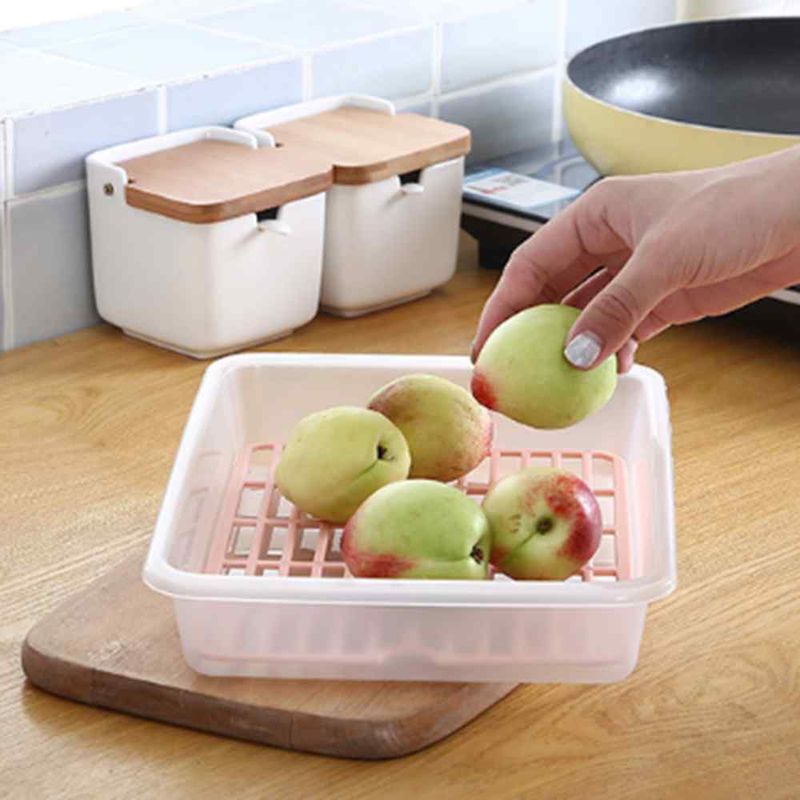 3 Pcs Rectangular Plastic Storage Box Household Refrigerator Fruit Vegetable Sealed Crisper Drain Storage Boxs_voghion.com