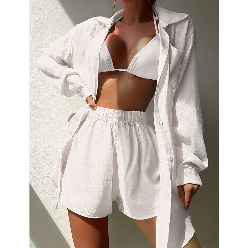 Kadın Giyim Gömlek Stili Takım Elbiseler Plaj Ceketleri Tatil Güneş Korumalı Giysiler Bol Güneş Korumalı Giysiler Mayo Bikini Üstleri_voghion.com