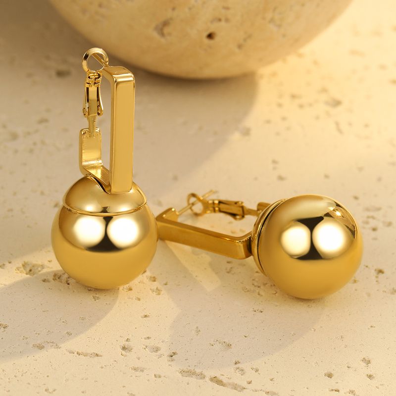 New Glossy Hollow Stainless Steel Earrings Ball Love Pendant Retro High End Titanium Steel Earrings_voghion.com