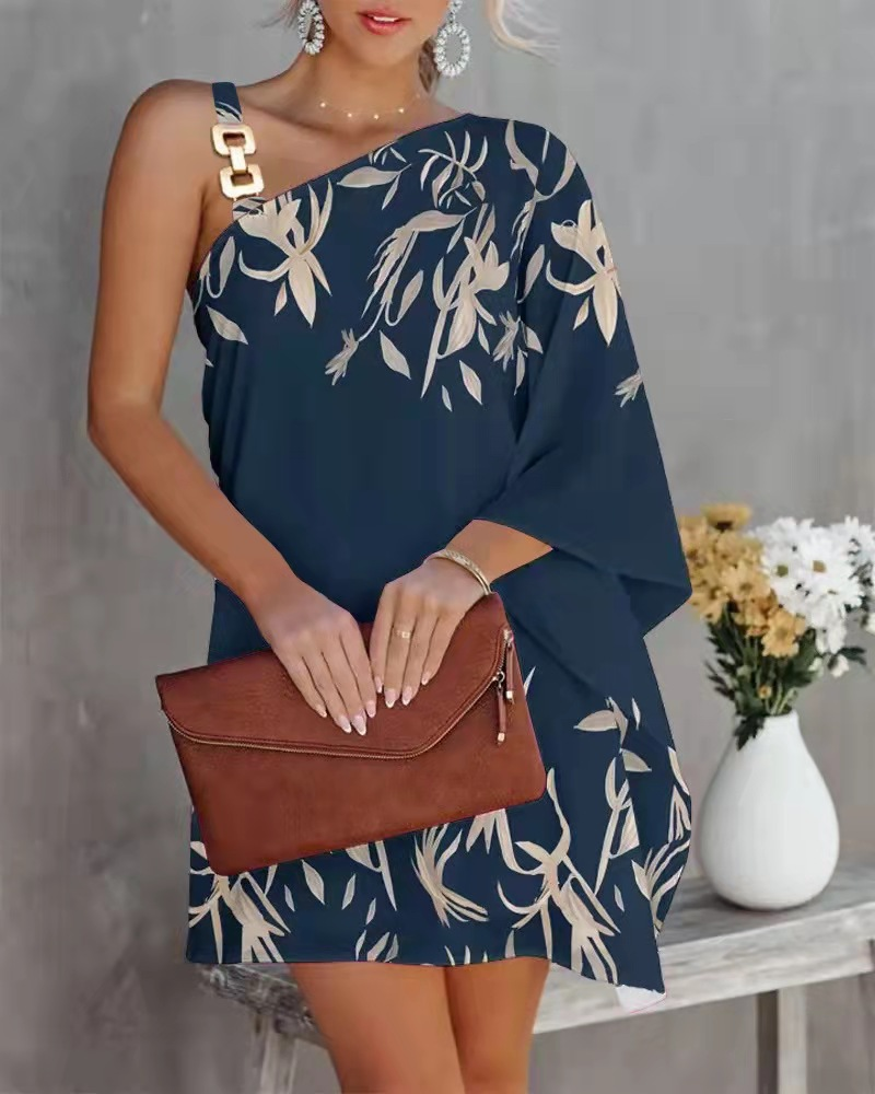 Summer neie Print Schräg Hals Off-Soulder Kleed_voghion.com